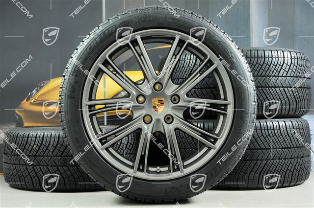 20" Winterräder Satz "Exclusive Design", Felgen 9,5 J x 20 ET71 + 10,5 J x 20 ET71 + NEUE Michelin Pilot Alpin 4 Winterreifen 275/40 R20 + 315/35 R20, Platinum (seidenglanz)
