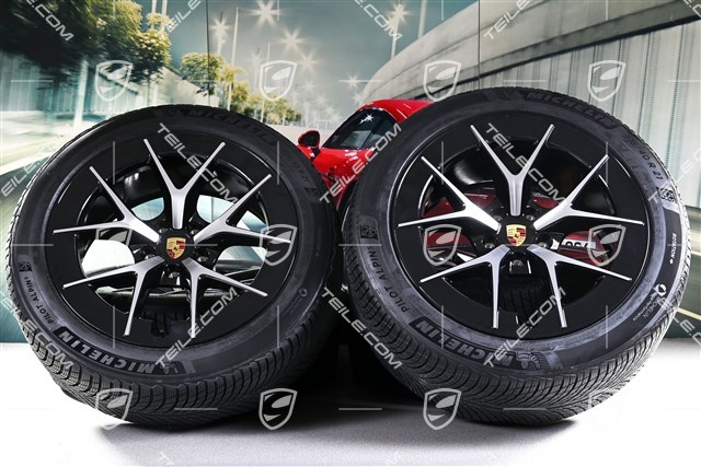 21" Cayenne RS Spyder Design winter wheel set, wheel rims 9,5J x 21 ET16 + 11J x 21 ET37 + Michelin Pilot Alpin 5 winter tyres 275/45 R21 + 315/40 R21, black high gloss