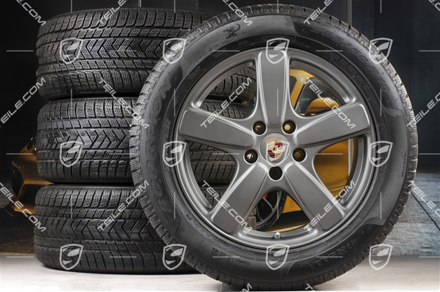 19" winter wheels set Cayenne Sport Classic, rims 8,5J x 19 ET59 + Pirelli winter tires 265/50 R19, Platinum (semigloss), with TPM