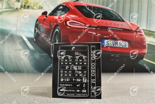 Identification / notice plate for tire pressure, 20 inch, Turbo