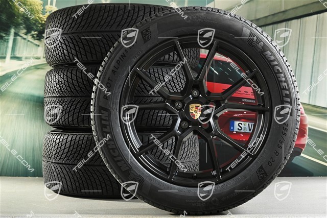 20" Cayenne S Winterräder Satz, Felgen 9J x 20 ET50 + 10,5J x 20 ET55 + NEUE Michelin Pilot Alpin 5 SUV Winterreifen 255/55 R20 + 295/45 R20, mit RDK-Sensoren, in Schwarz Seidenmatt