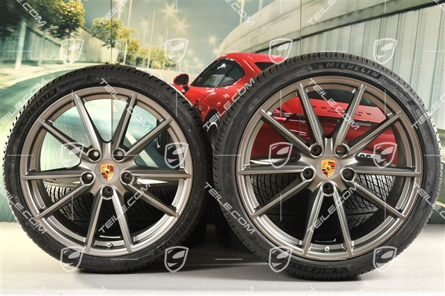 20/21-inch Carrera S winter wheel set, wheel rims 8,5J x 20 ET53 + 11J x 21 ET66 + Michelin winter tyres 245/35 R20 + 295/30 R21, in Platinum satin-mat