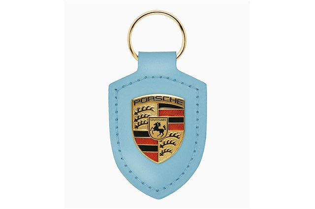 Porsche crest keyring, leather, frozenblue Porsche crest keyring, leather, frozenblue