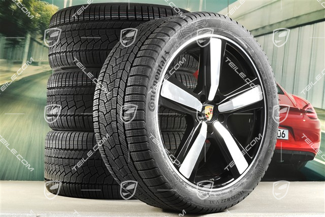 22-inch winter wheel set Cayenne Exclusive Design Sport, wheel rims 10J x 22 ET48 +11,5J x 22 ET52 + Continental winter tyres 285/40 R22 + 315/35 R22, black high gloss