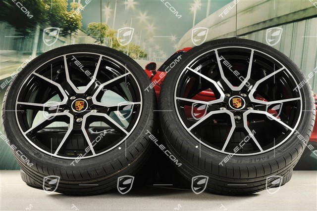 21" RS Spyder design summer wheels set, rims 9.5J x 21 ET60 + 11.5J x 21 ET66 + NEW Goodyear summer tyres 265/35 R21 + 305/30 R21, black high gloss