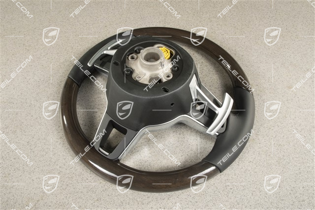Multifunction steering wheel, 3-spoke, Heated, Leather / Wood Paldao, Black