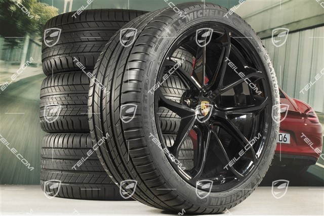 21" GT Design summer wheel set, wheel rims 9,5J x 21 ET27 + 10J x 21 ET19 + NEW Michelin summer tyres 265/40 R21 + 295/35 R21, black high gloss, with TPM