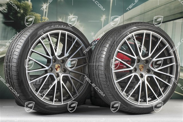 22-inch Cayenne Coupé RS Spyder summer wheel set, rims 10J x 22 ET48 + 11,5J x 22 ET52 + NEW Pirelli P Zero summer tyres 285/35 R22 + 315/30 R22, with TPMS