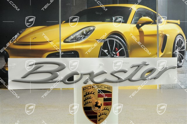 "Boxster" logo, Boxster S, matt chrome "Boxster" logo, Boxster S, matt chrome