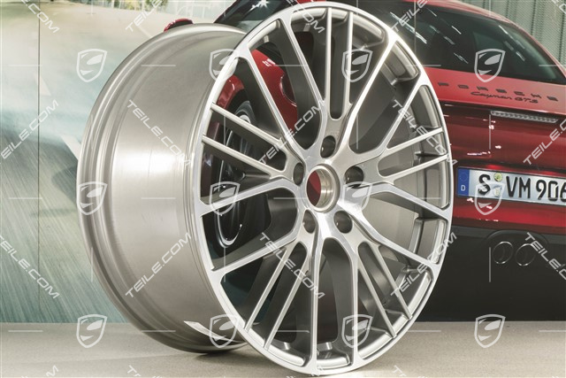 21-inch wheel rim set Panamera Exclusive Design Sport, 9,5J x 21 ET71 + 10,5J x 21 ET71, in Platinum silver metallic
