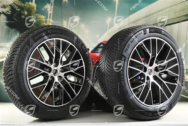 20-inch Macan S winter wheel set, rims 7,5J x 20 ET32 + 10J x 20 ET49 + Michelin winter tyres 235/55 R20 + 285/45 R20, black high gloss, millage about 30km