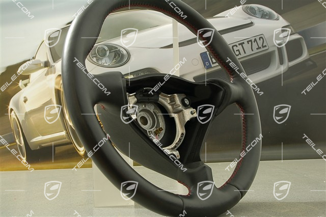 3-spoke steering wheel, GT3 RS, black leather, red thread