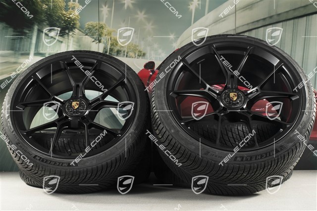20"+21" GT3 / GT3RS winter wheels, complete set, centre-mounted rims 9J x 20 ET43 + 11.5J x 21 ET46 + NEW Michelin winter tyres 245/35 R20 + 305/30 R21, black satin matt
