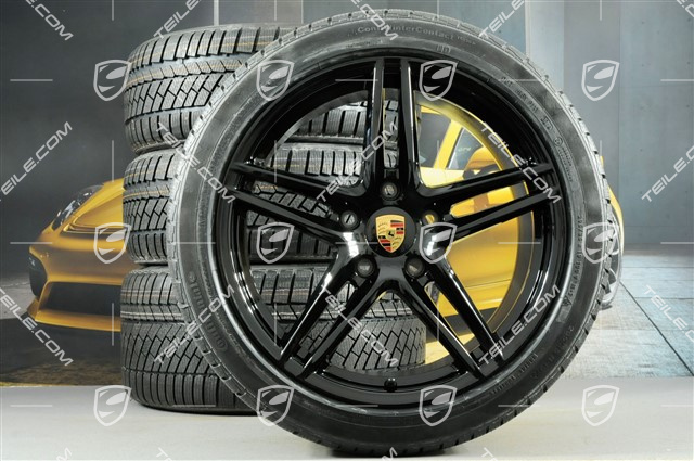 19" Winterräder Satz Carrera, Felgen 8,5J x 19 ET50 + 11J x 19 ET56 + NEUE Continental WinterContact TS 830P Winterreifen 235/40 R19 + 295/35 R19, nicht für Fahrzeuge mit PCCB + nicht für Fahrzeuge mit Hinterachslenkung, schwarz hochglanz