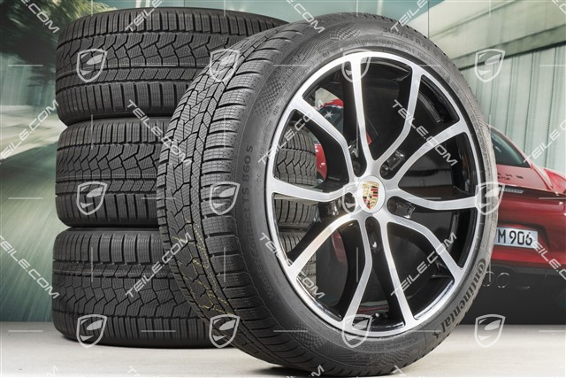 21-inch Cayenne COUPE Exclusive Design winter wheel set, rims 9,5J x 21 ET46 + 11,0J x 21 ET49 +  Continental winter tyres 275/40 R21 + 305/35 R21, with TPMS, black high gloss + bright-polished areas