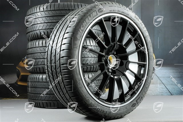 21" Cayenne SportPlus summer wheels set, rims 10J x 21 ET50 + 10J x 21 ET45 + NEW Michelin summer tyres 295/35 R21, with TPMS, black high gloss