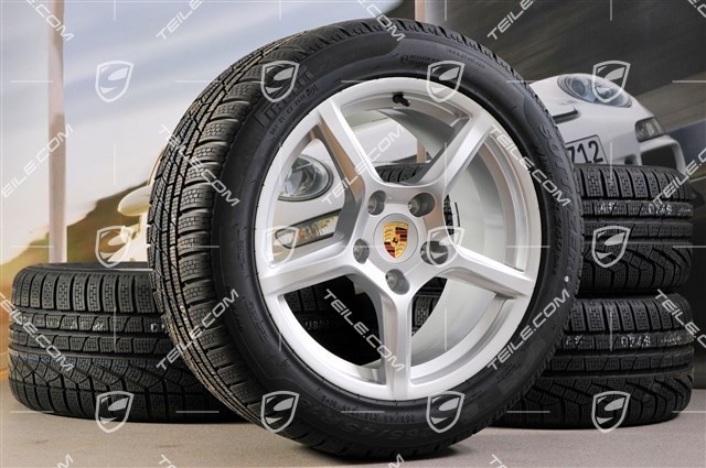 18" Boxster Winterräder Satz, 8J x 18 ET57 + 9J x 18 ET47 + NEUE Winterreifen Pirelli Sottozero II 235/45 R18 + 265/45 R18, ohne RDK-Sensoren