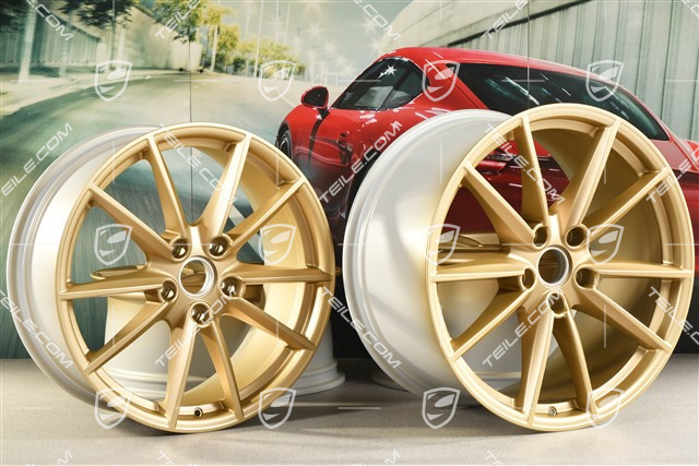 20+21-inch wheel rim set Carrera S, rims: front 8,5J x 20 ET53 + rear 11,5J x 21 ET67, aurum satin matt