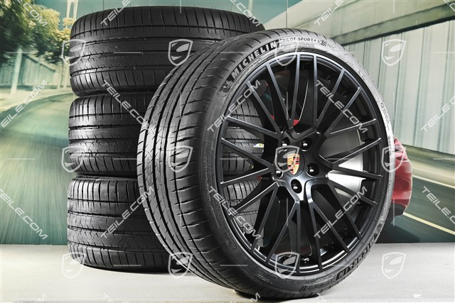 22-inch Cayenne Coupé RS Spyder summer wheel set, rims 10J x 22 ET48 + 11,5J x 22 ET52 + Michelin summer tyres 285/35 R22 + 315/30 R22, with TPMS, black satin matt