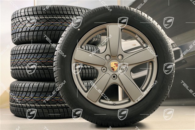 19" Winterräder Satz Cayenne Sport Classic, Felgen 8,5J x 19 ET59 + NEUE Dunlop Winterreifen 265/50 R19, in Platinum (seidenglanz) mit RDK-Sensoren
