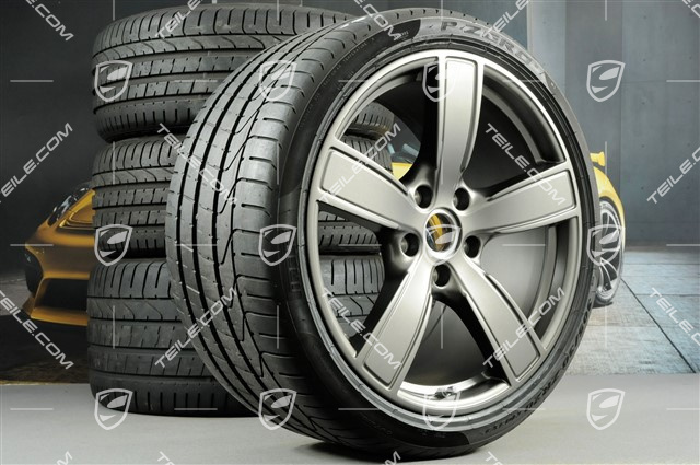 20-inch Carrera Sport summer wheels set, rims 8,5J x 20 ET49 + 11,5J x 20 ET76 + summer tyres 245/35 R20 + 305/30 R20, platinum satin-mat