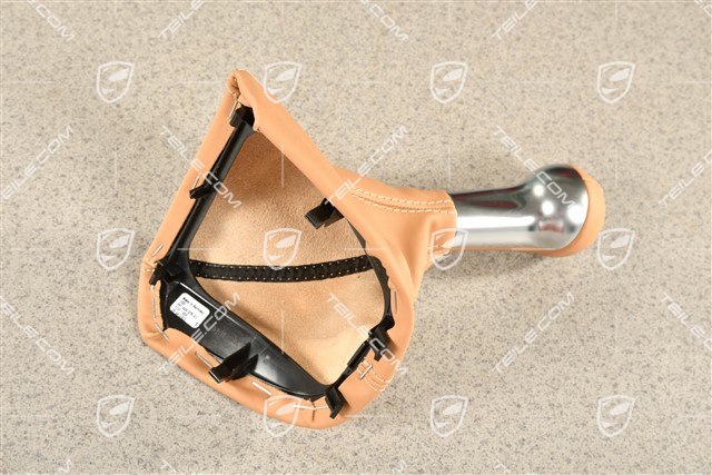 Schalthebelknopf, Sandbeige, Leder / Aluminium, 6-gang schaltgetriebe