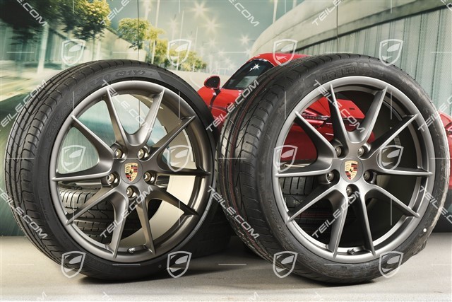 20-inch Carrera S (III) summer wheel set, rims 8,5J x 20 ET51 + 11J x 20 ET70 + NEW Pirelli summer tyres 245/35 ZR20 + 295/30 ZR20, Platinium satin matt, with TPMS