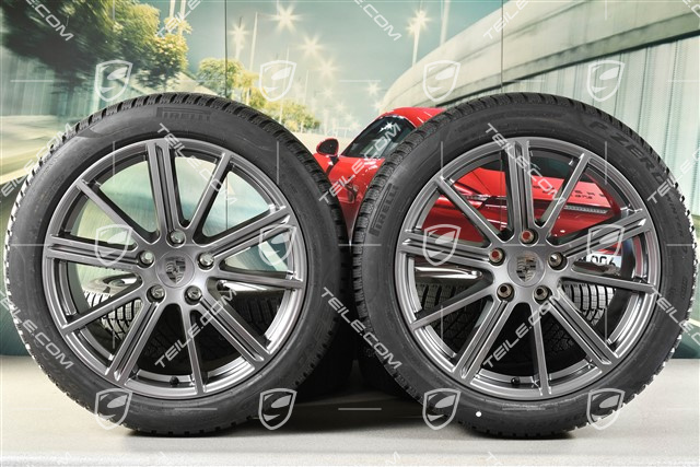 20-inch Panamera Turbo Winter wheel set, wheel rims 9,5J x 20 ET71 + 10,5J x 20 ET71 + NEW Pirelli winter tyres 275/40 R20 + 315/35 R20, Adamantium