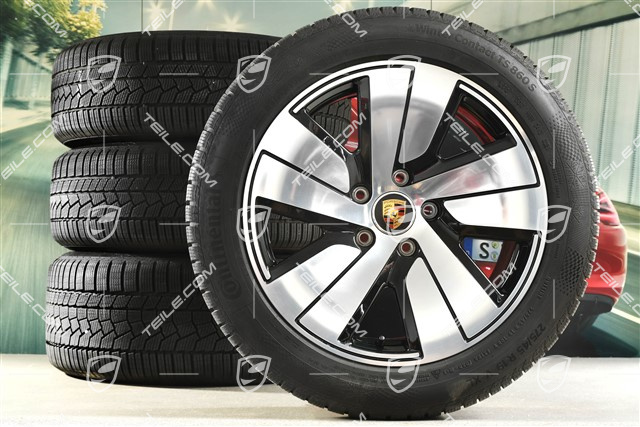 19" Taycan S winter wheel set, rims 8J x 19 ET50 + 10J x 19 ET47, Continental winter tyres 225/55 R19 + 275/45 R19, DOT/prod. year 2021/2022, tyres profile 6mm