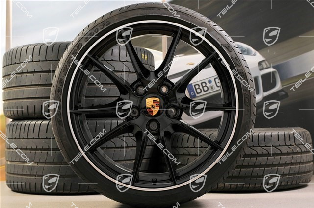 20" Sommerräder Satz Carrera S III, Felgen 8,5J x 20 ET51 + 11J x 20 ET52 + NEUE Pirelli P Zero Sommerreifen 245/35 ZR20 + 305/30 ZR20, mit RDK-Sensoren, schwarz hochglanz