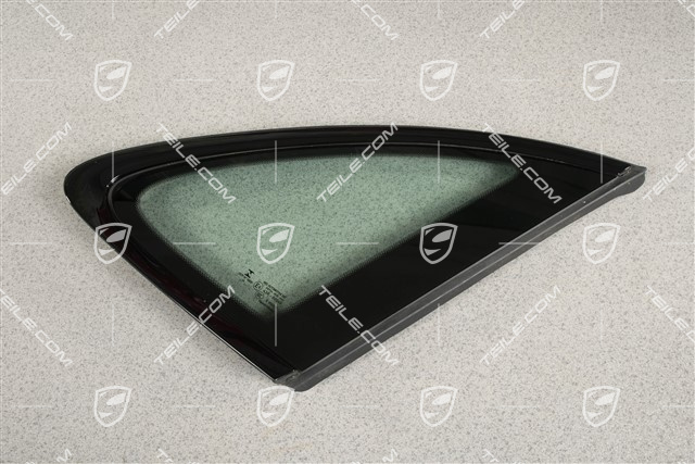 Seitenscheibe mit Zierleiste, Aluminium-Paket Schwarz, Waermeschutzglas grün im Fond, R