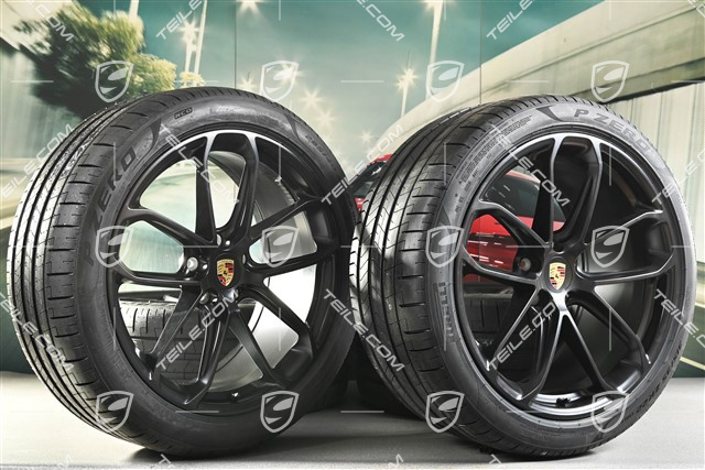 22" koła letnie Cayenne GT Coupé, komplet, Felgi 10J x 22 ET48 + 11,5J x 22 ET52 + opony letnie Pirelli 285/40 ZR22 + 315/35 ZR22, czarny satynowy półmat