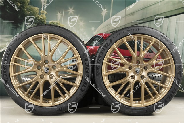21-inch Panamera Exclusive Design Sport summer wheel set, wheel rims 9,5J x 21 ET71 + 11,5J x 21 ET69 + Michelin summer tyres 275/35 R21 + 325/30 R21, with TPMS, Aurum satin matt