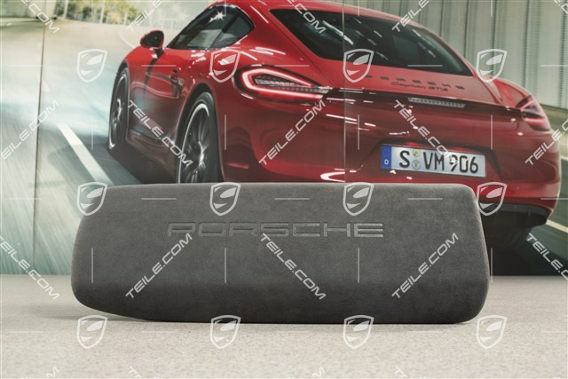 Armlehne/ Mittelkonsole, Deckel / Blende, Alcantara mit geprägtem „PORSCHE“ Schriftzug, Schwarz