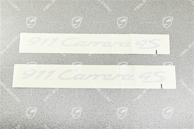 Schriftzug seitlich "Carrera 4S", Silber, Dekorfolie Satz, L+R Schriftzug seitlich "Carrera 4S", Silber, Dekorfolie Satz, L+R