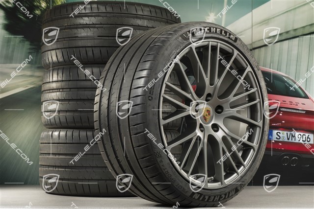 21-inch Panamera Exclusive Design Sport summer wheel set, wheel rims 9,5J x 21 ET71 + 11,5J x 21 ET69 + NEW Michelin summer tyres 275/35 R21 + 315/30 R21, with TPMS, Platinum satin matt