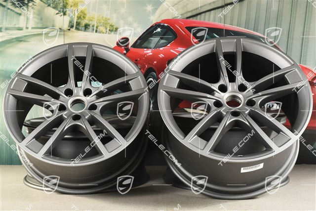 21-inch wheel rim set Cayenne Turbo Design, 11J x 21 ET58 + 9,5J x 21 ET46, Vesuvgrau