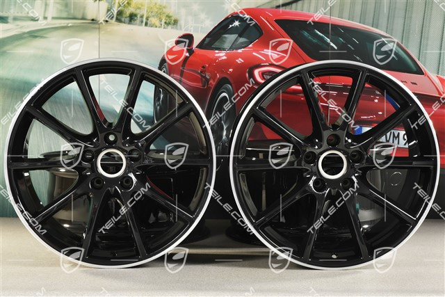 20-inch Cayenne COUPE Design wheel rim set, 10,5J x 20 ET55 + 9J x 20 ET50, black high gloss