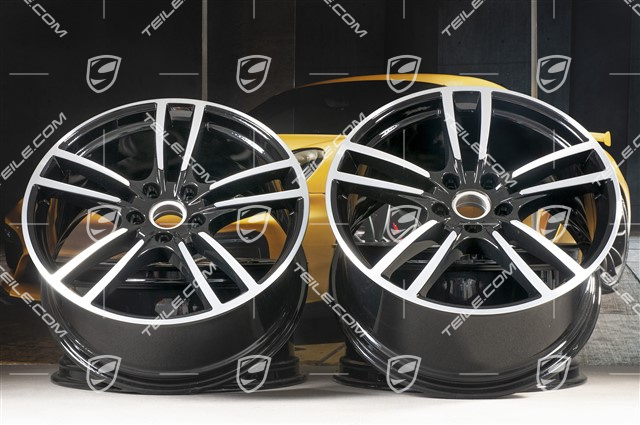 21-inch wheel rim set Cayenne Turbo, 11J x 21 ET58 + 9,5J x 21 ET46, black high gloss