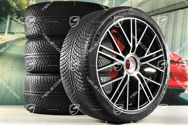 21-inch Panamera Turbo S Winter wheel set, central lock, wheel rims 9,5J x 21 ET71 + 10,5J x 21 ET71 + Michelin Pilot Alpin 5 winter tyres 275/35 R21 + 315/30 R21, black high gloss