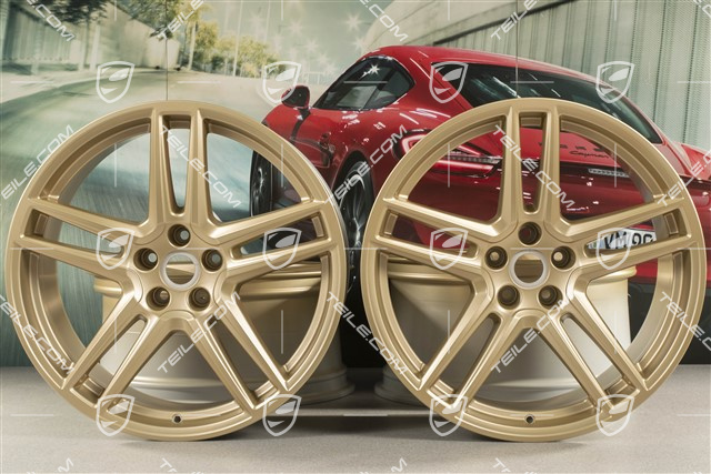 20-inch wheel rim set "Macan Turbo", 9J x 20 ET26 + 10J x 20 ET19, CMS, aurum satin matt