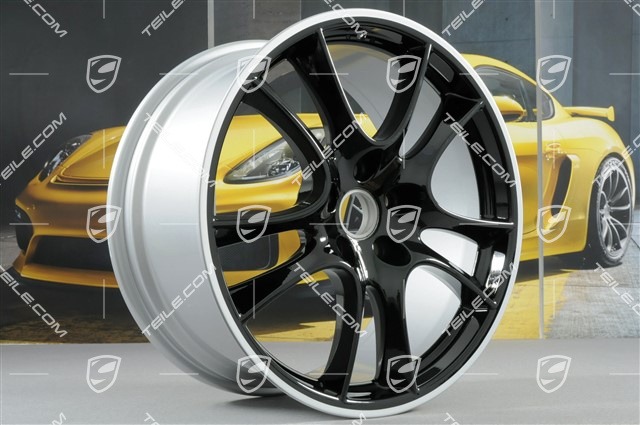 21" Felgensatz Cayenne Sport / GTS, 10J x 21 ET50, Felgenstern in Schwarz / Rand in Silber