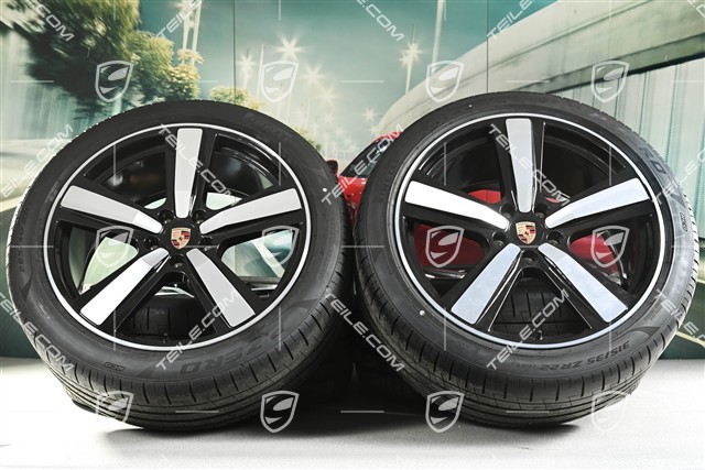 22-inch summer wheel set Cayenne Exclusive Design Sport, wheel rims 10J x 22 ET48 +11,5J x 22 ET61 + Pirelli summer tyres 285/40 R22 + 315/35 R22, black high gloss, about 30km, DOT/prod.year 2025