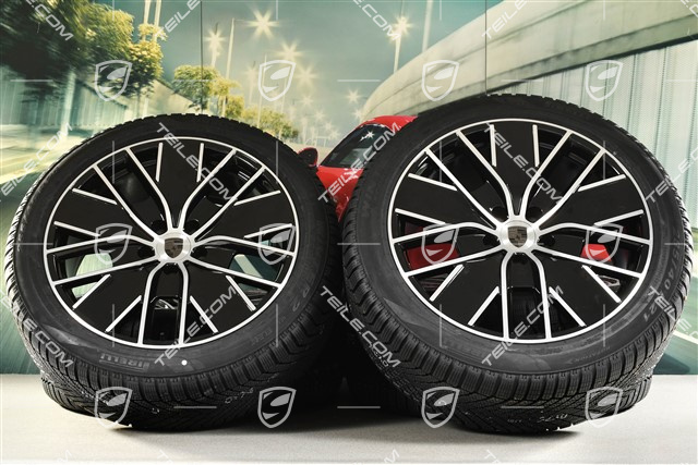 21" Macan Design Winterräder Satz, Felgen 8,5J x 21 ET27 + 10,5J x 21 ET47 + NEUE Pirelli Winterreifen 255/45 R21 + 285/40 R21, in Schwarz Hochglanz