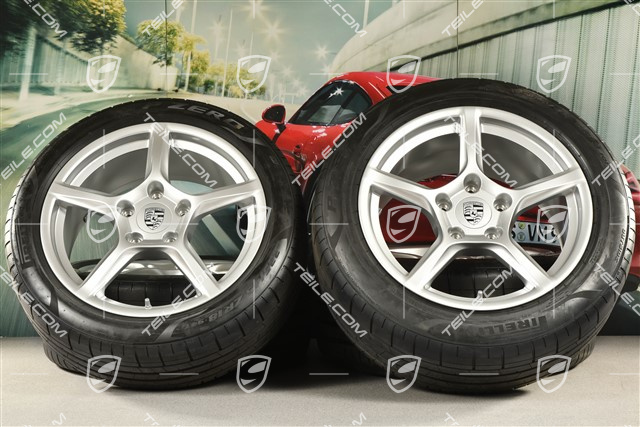 18" Boxster IV summer wheels set, rims 8J x 18 ET57 + 9,5J x 18 ET49, Pirelli P Zero summer tires 235/45 R18 + 265/45 R18