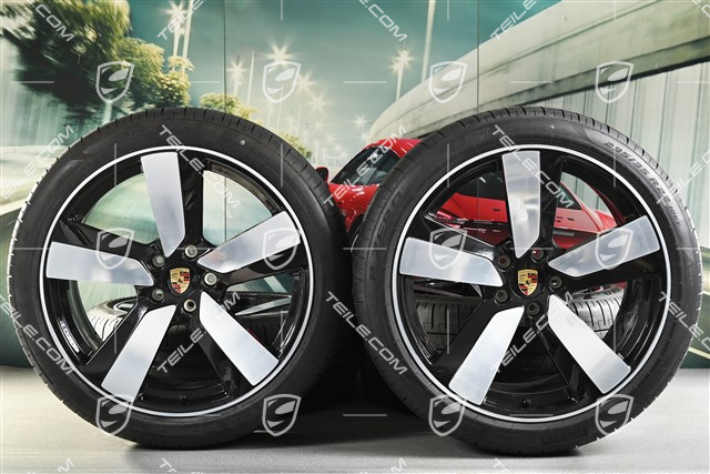 22-inch "Macan Sport" summer wheels set, rims 9J x 22 ET29 + 11J x 22 ET47, Goodyear summer tyres 255/40 R 22 + 295/35 R 22, black high gloss