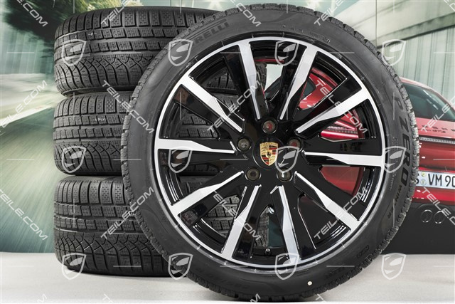 20-inch Taycan Tequipment Design winter wheel set, rims 9J x 20 ET54 + 11J x 20 ET60, Pirelli winter tyres 245/45 R20 + 285/40 R20, black high gloss