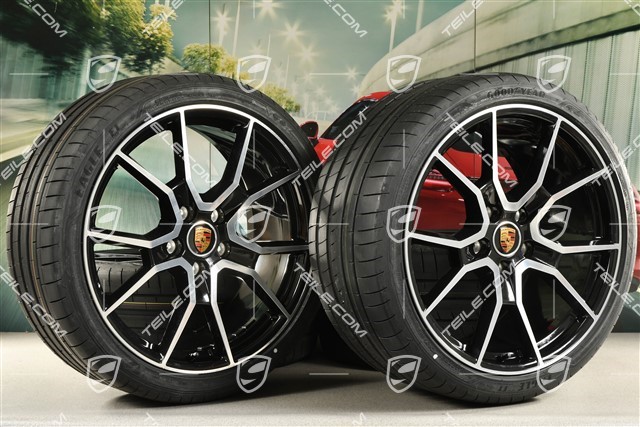 21" RS Spyder design summer wheels set, rims 9.5J x 21 ET60 + 11.5J x 21 ET66 + Goodyear summer tyres 265/35 R21 + 305/30 R21, black high gloss