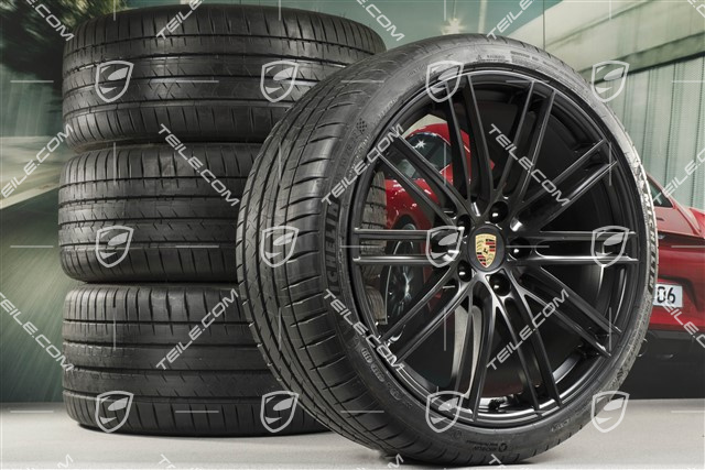 22-inch Cayenne Coupé Turbo IV summer wheel set, rims 10J x 22 ET48 + 11,5J x 22 ET52 + NEW Pirelli P Zero summer tyres 285/35 R22 + 315/30 R22, with TPMS, black satin matt