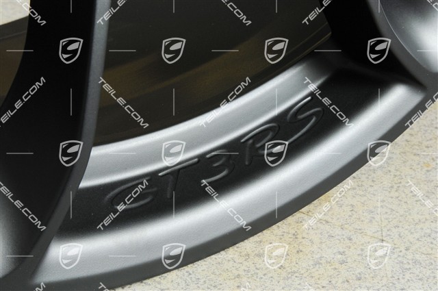 20"+ 21" GT3RS Felgensatz, mit GT3RS Schriftzug, 9,5J x 20 ET50 + 12,5J x 21 ET48, schwarz seidenmatt